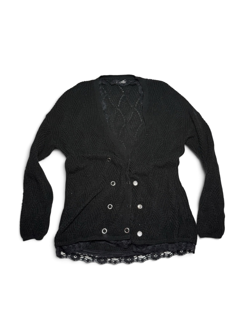 Black Lace Hem Knit Cardigan